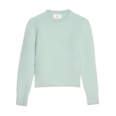 (Women) Ami Paris AMIPARIS FW22 Solid Color Crewneck Long-Sleeve Sweater Light Green FKS053028-302