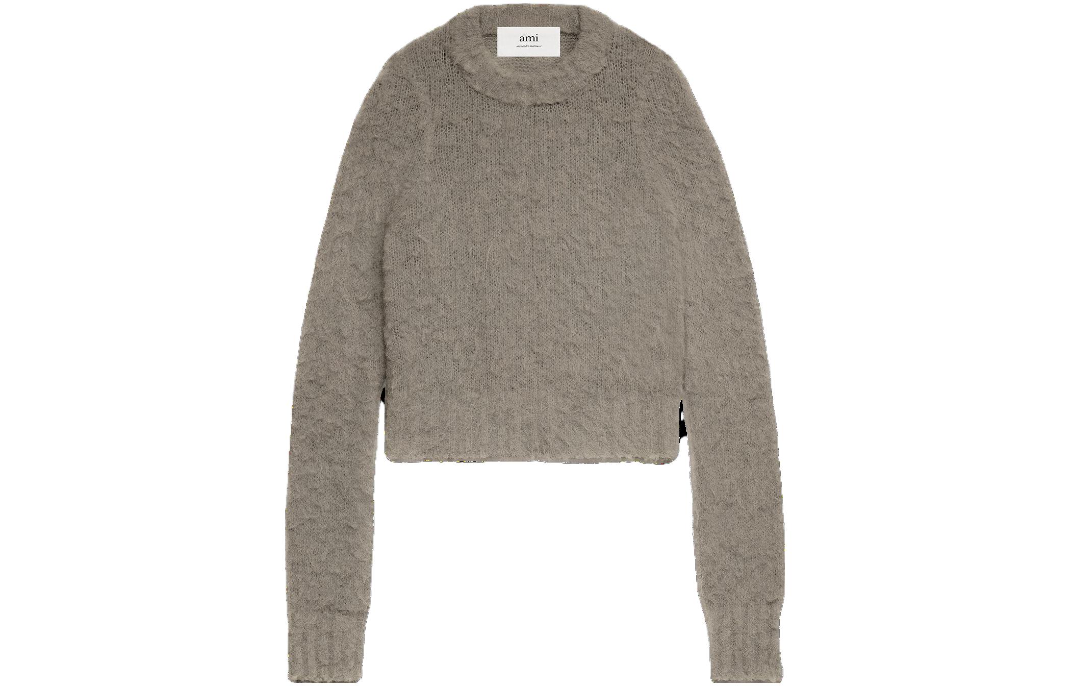 (Women) Ami Paris AMIPARIS FW23  Oversized Plain Long Sleeve Sweater - Brown. FKS026KN0021281