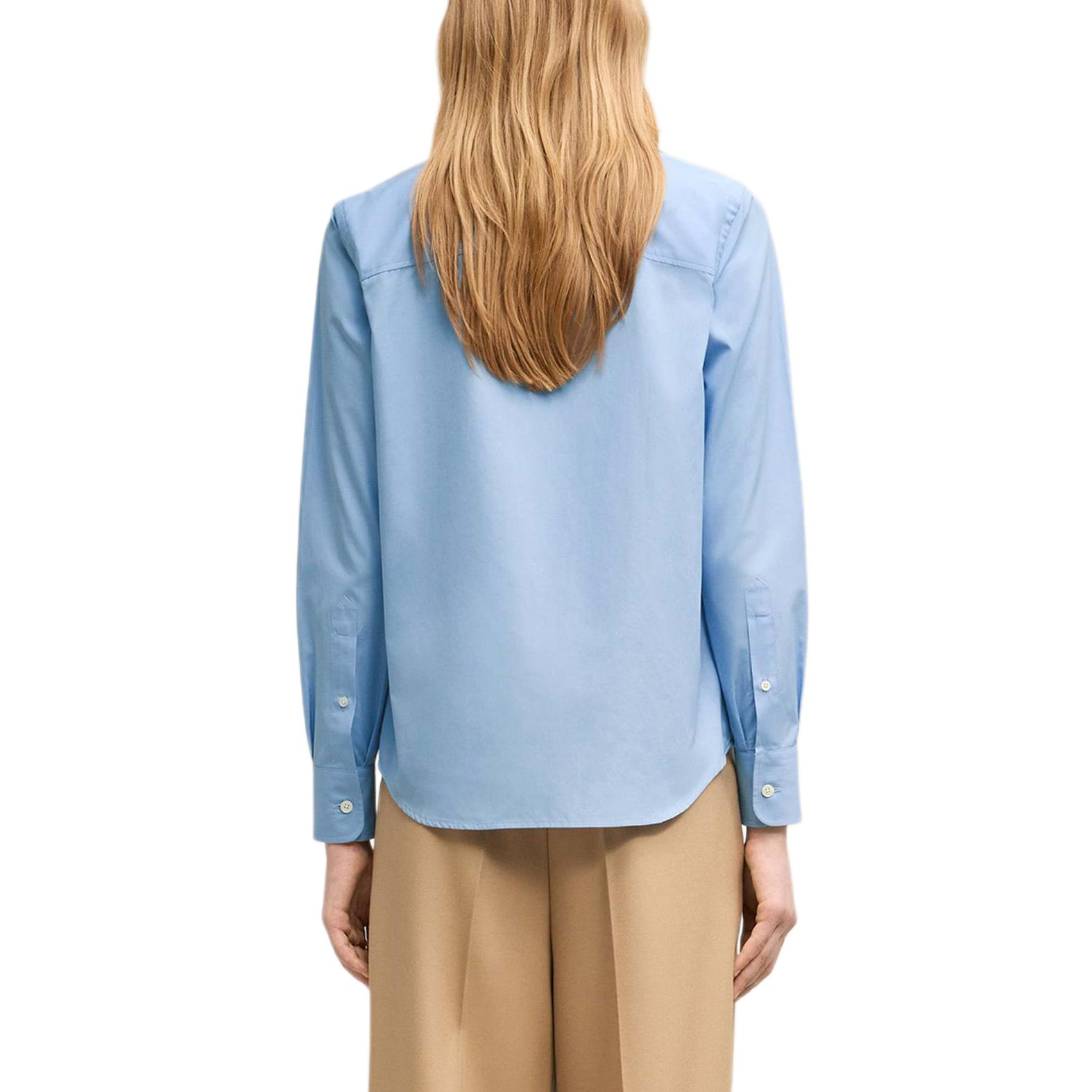 Shop (W) Ami Paris AMIPARIS FW24 經典藍色長袖襯衫搭配扭扣領設計。 FSH061CO0063-484