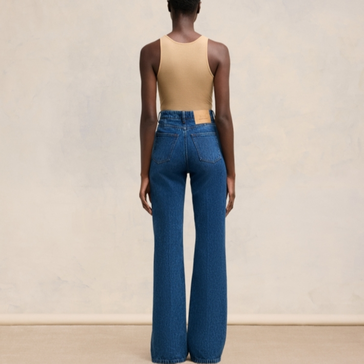Shop (W) Ami Paris Seluar Jeans Flared Pinggang Tinggi Vintage Biru FW24. FTR420DE0031-480