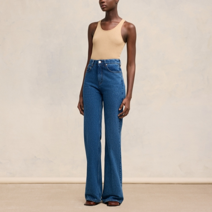 Purchase (W) Ami Paris Seluar Jeans Flared Pinggang Tinggi Vintage Biru FW24. FTR420DE0031-480