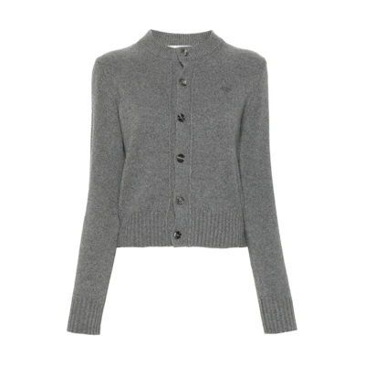 (Women) Ami Paris AMIPARIS FW24 Single-Breasted Grey Cashmere Knit Cardigan. FKC157005-GREY