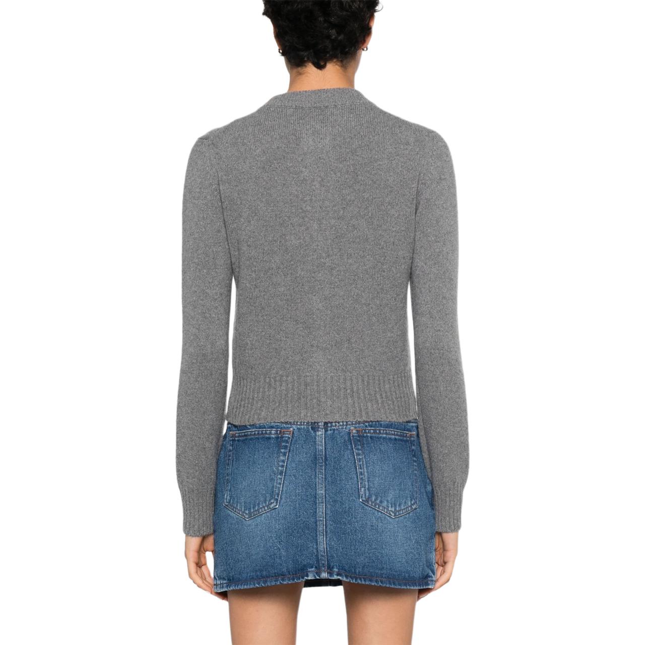 (Women) Ami Paris AMIPARIS FW24  Single-Breasted Grey Cashmere Knit Cardigan. FKC157005-GREY 圖 4