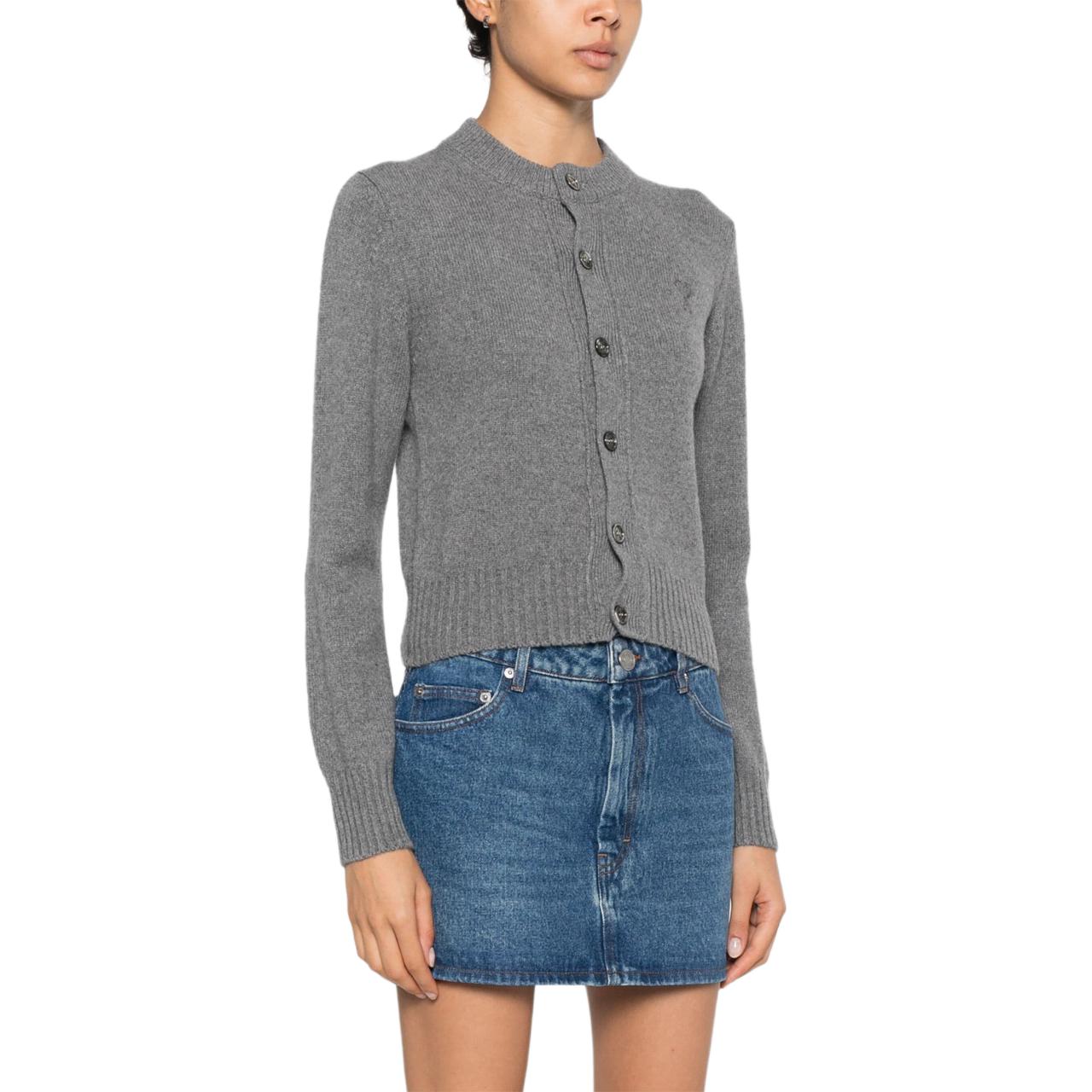 (Women) Ami Paris AMIPARIS FW24  Single-Breasted Grey Cashmere Knit Cardigan. FKC157005-GREY 圖 5