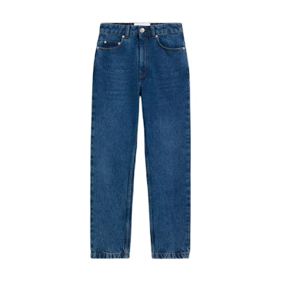(Women) Ami Paris AMIPARIS FW24 Women’s Slim Straight Cotton Jeans in Distressed Blue. FTR031DE0031-480