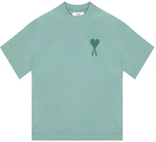 (Women) Ami Paris AMIPARIS SS21 Green Crewneck T-Shirt with Heart Logo Patch. E21FJ128726-303 (Women) Ami Paris AMIPARIS SS21 Green Crewneck T-Shirt with Heart Logo Patch. E21FJ128726-303