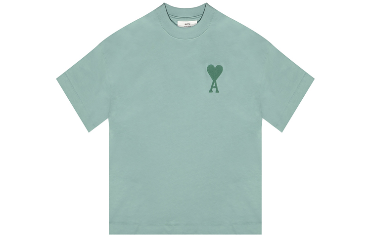 Order (W) Ami Paris AMIPARIS SS21 Baju T-Shirt Hijau Crewneck dengan Logo Hati Patch. E21FJ128726-303