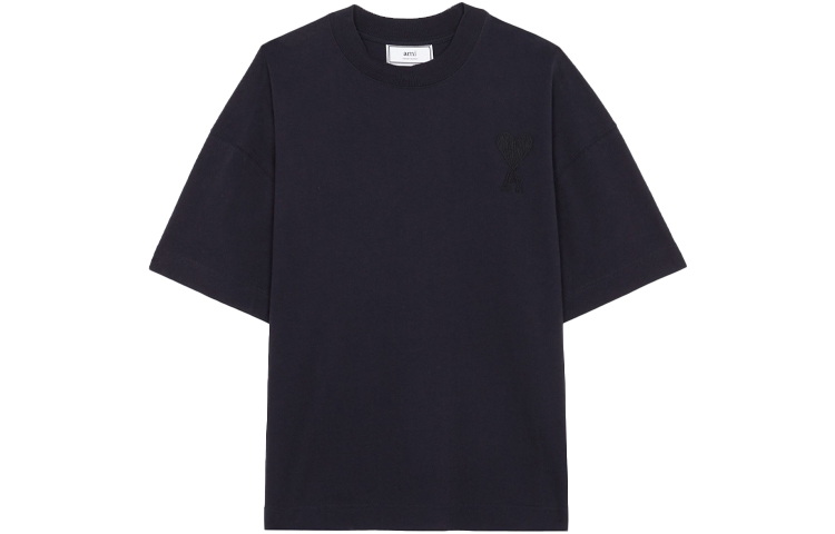 (Women) Ami Paris AMIPARIS SS21  Navy Cotton Heart Logo Batwing Sleeve T-Shirt. E21FJ128726-410