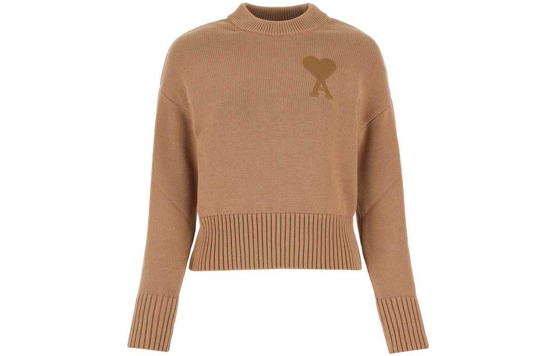 (Women) Ami Paris AMIPARIS SS21 Heart Logo Crewneck Sweater Women’s Light Brown E21FK009016-250