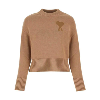 (Women) Ami Paris AMIPARIS SS21 Heart Logo Crewneck Sweater Women’s Light Brown E21FK009016-250