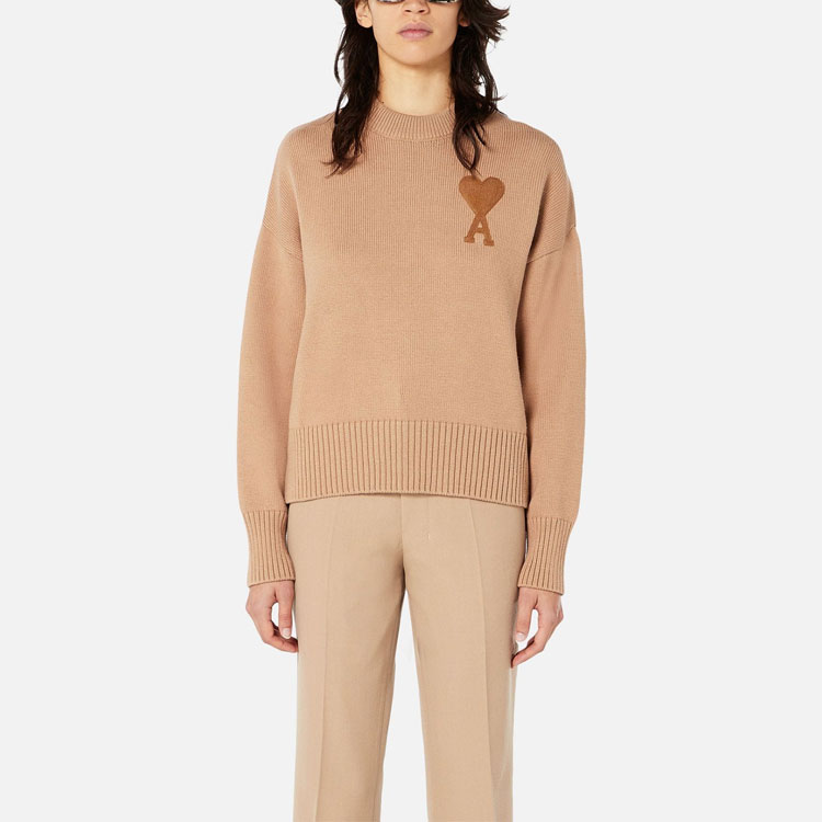 (Women) Ami Paris AMIPARIS SS21 Heart Logo Crewneck Sweater Women’s Light Brown E21FK009016-250 圖 4