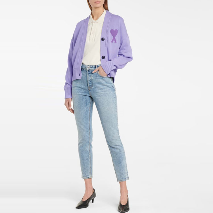 (Women) Ami Paris AMIPARIS SS21 Solid Color Knit Sweater  Purple. E21FK303016-504 圖 3