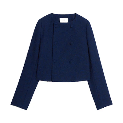 (Women) Ami Paris AMIPARIS SS23 Navy Blue Double-Breasted Cropped Jacket. FBV701WV0001-491