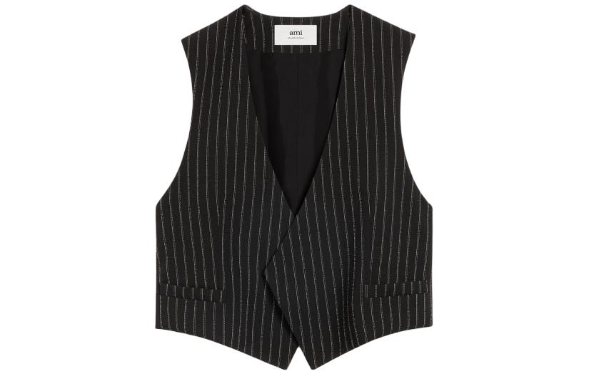 Order (W) Ami Paris AMIPARIS SS24 黑色条纹V领无袖宽松马甲 FBV757WV0040-0013