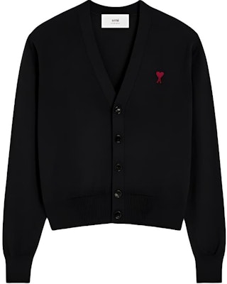 (W) Ami Paris AMIPARIS SS24 黑色V领羊毛针织开衫心形刺绣 BFFKC111KN0025-001 Order (W) Ami Paris AMIPARIS SS24 黑色V领羊毛针织开衫心形刺绣 BFFKC111KN0025-001