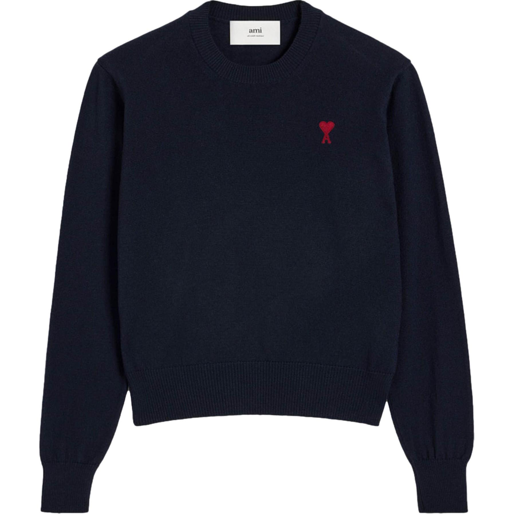 (Women) Ami Paris AMIPARIS SS24  Navy Blue Heart Pattern Knit Pullover Sweater. BFFKS111KN0025-NAVY