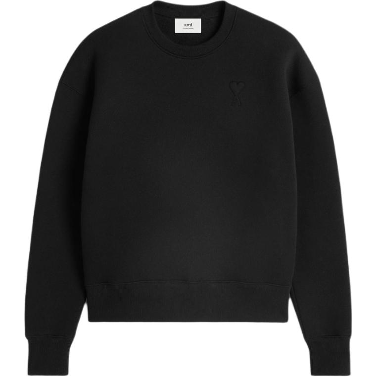 (Women) AMI PARIS Black Crewneck Fleece Cotton Sweatshirt USW027749-001