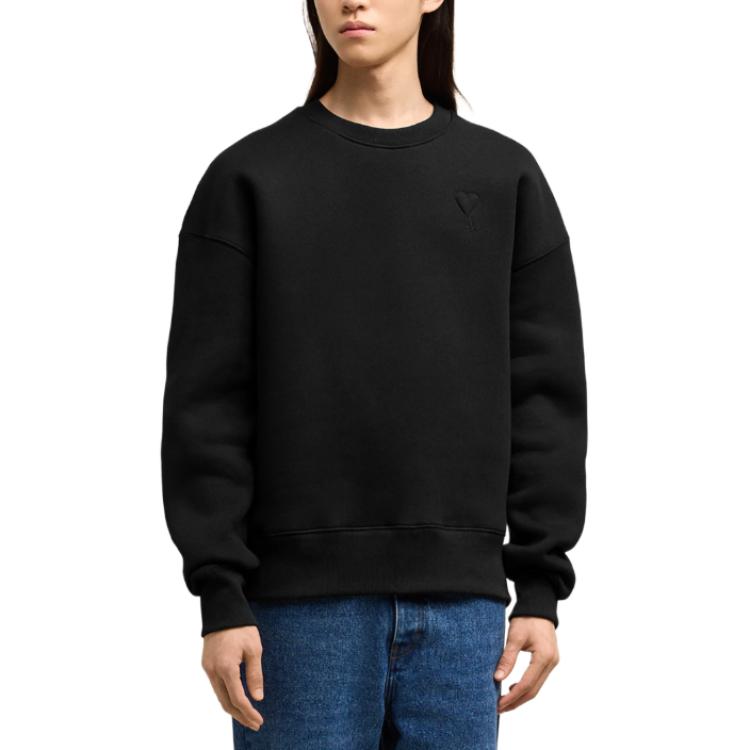 Lookbook (W) AMI PARIS Baju Sweatshirt Hitam Fleece Cotton Lelaki USW027749-001