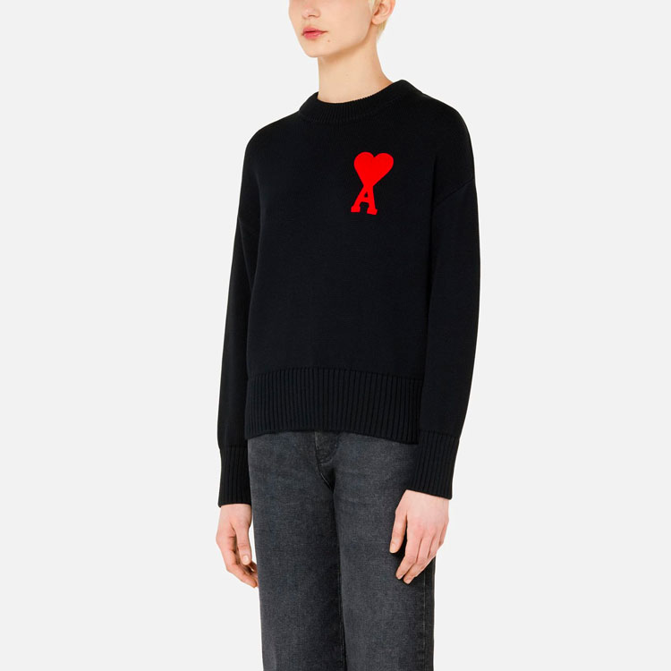 (Women) AMI Paris FW21  Black Knit Sweater with Red Heart Logo. A21FK009-016001 圖 3