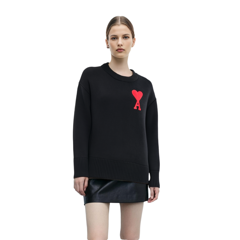 (Women) AMI Paris FW21  Black Knit Sweater with Red Heart Logo. A21FK009-016001 圖 6
