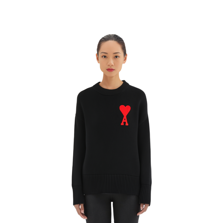 (Women) AMI Paris FW21  Black Knit Sweater with Red Heart Logo. A21FK009-016001 圖 7
