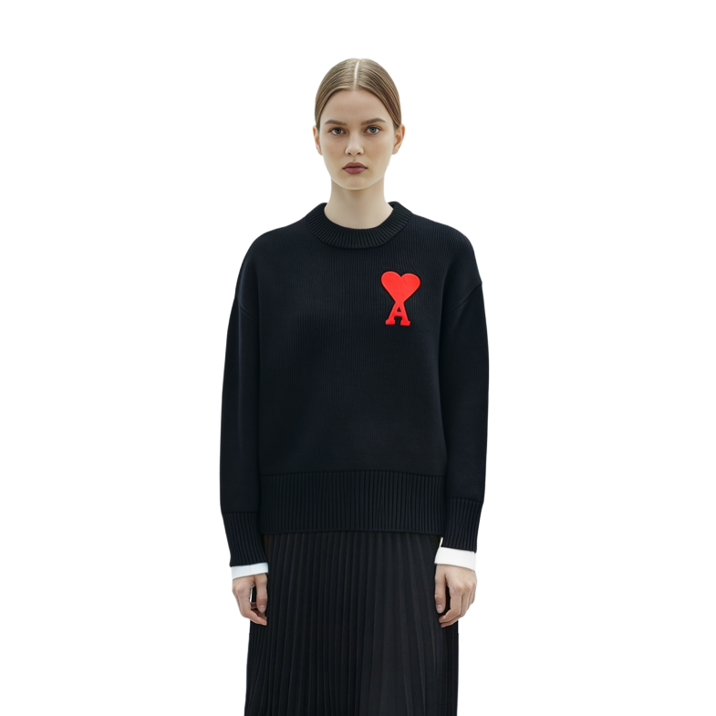 (Women) AMI Paris FW21  Black Knit Sweater with Red Heart Logo. A21FK009-016001 圖 8