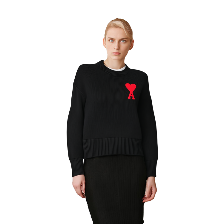 (Women) AMI Paris FW21  Black Knit Sweater with Red Heart Logo. A21FK009-016001 圖 9