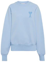 (Women) AMI Paris FW21 Light Blue Sweatshirt with Heart Logo Embroidery. E22USW-002747 (Women) AMI Paris FW21 Light Blue Sweatshirt with Heart Logo Embroidery. E22USW-002747