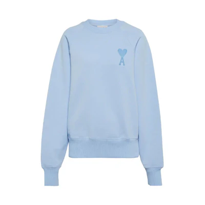(Women) AMI Paris FW21 Light Blue Sweatshirt with Heart Logo Embroidery. E22USW-002747