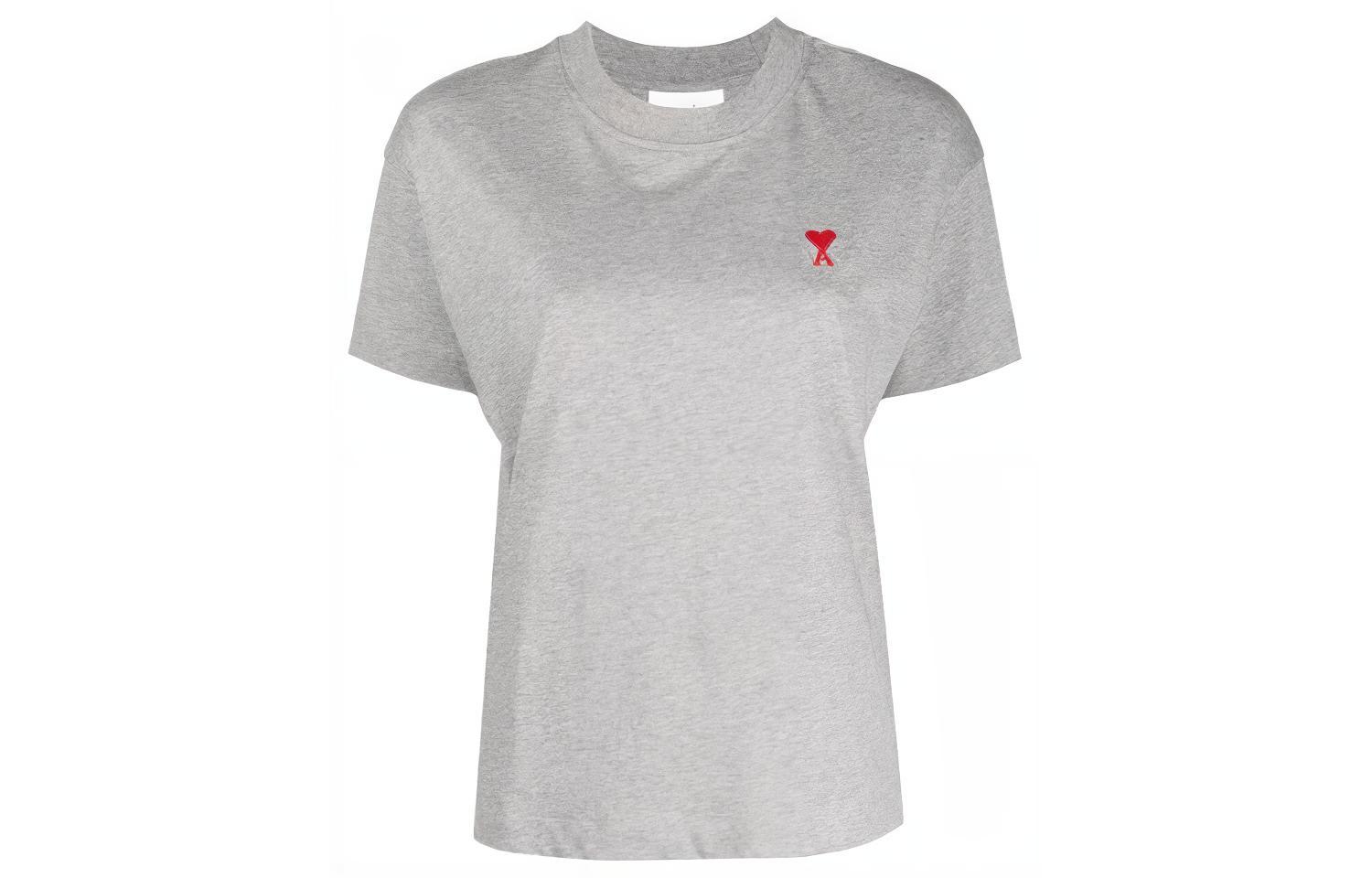 (Women) AMI Paris FW21 Ami de Coeur Heart Crewneck Oversized T-Shirt Women Grey A21FJ109723-055
