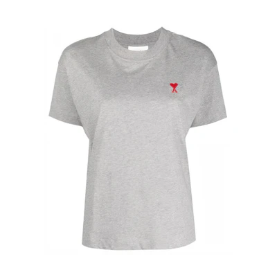 (Women) AMI Paris FW21 Ami de Coeur Heart Crewneck Oversized T-Shirt Women Grey A21FJ109723-055