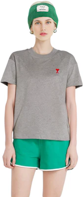 (W) AMI Paris FW21 Ami de Coeur Heart Crewneck Oversized T-Shirt Wanita Kelabu A21FJ109723-055 Details for (W) AMI Paris FW21 Ami de Coeur Heart Crewneck Oversized T-Shirt Wanita Kelabu A21FJ109723-055