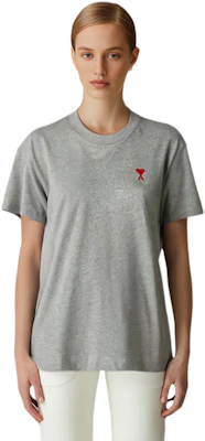 (W) AMI Paris FW21 Ami de Coeur Heart Crewneck Oversized T-Shirt Wanita Kelabu A21FJ109723-055 2