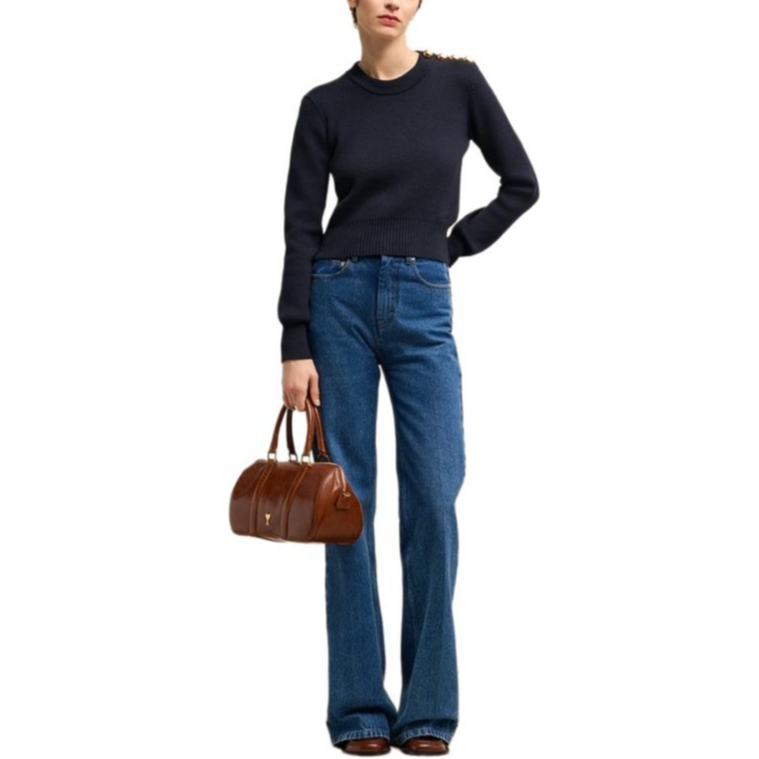 (Women) AMI Paris FW24  Slim-Fit Embroidered Pullover Sweater Navy Blue FKS039KN0055-4011 圖 3