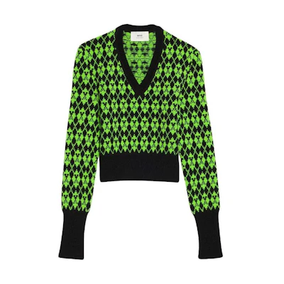 (Women) AMI Paris Jacquard V-Neck Pullover Long Sleeve Sweater FKS230-030003