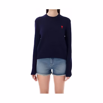 (Women) AMI PARIS Navy Blue Crewneck Long Sleeve Sweatshirt UTS200701-491