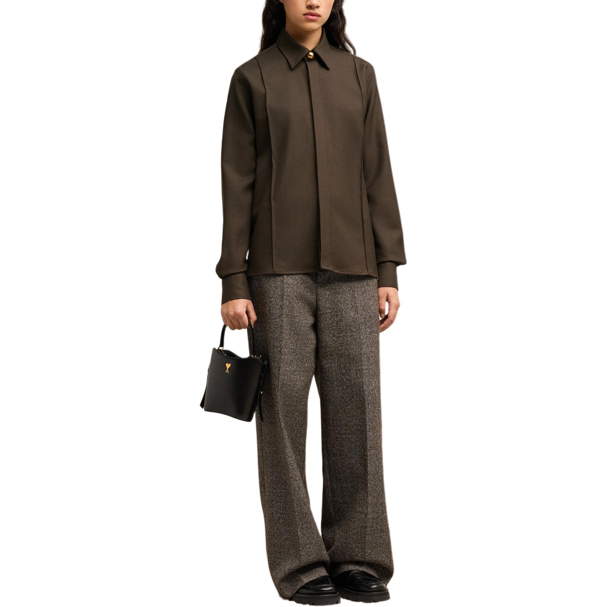 (Women) AMI PARIS Solid Single-Breasted Long Sleeve Shirt Women Dark Brown USH012WV0026-221 圖 3