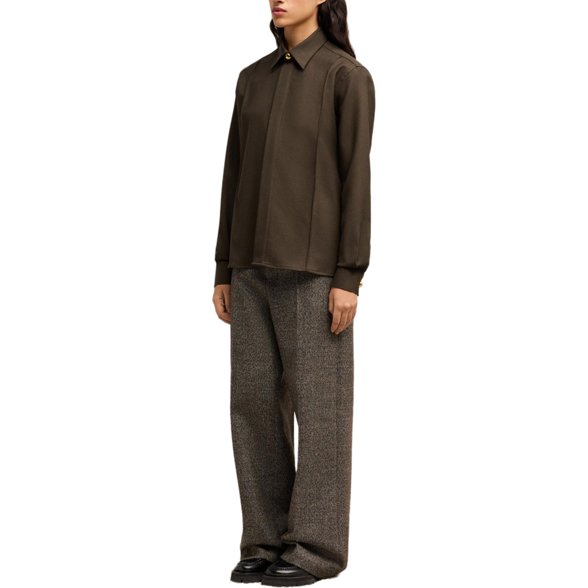 (Women) AMI PARIS Solid Single-Breasted Long Sleeve Shirt Women Dark Brown USH012WV0026-221 圖 5