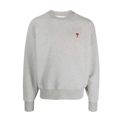 (Women) AMI Paris SS23 Grey Crewneck Logo Embroidered Long Sleeve Sweatshirt BFUSW005747-055