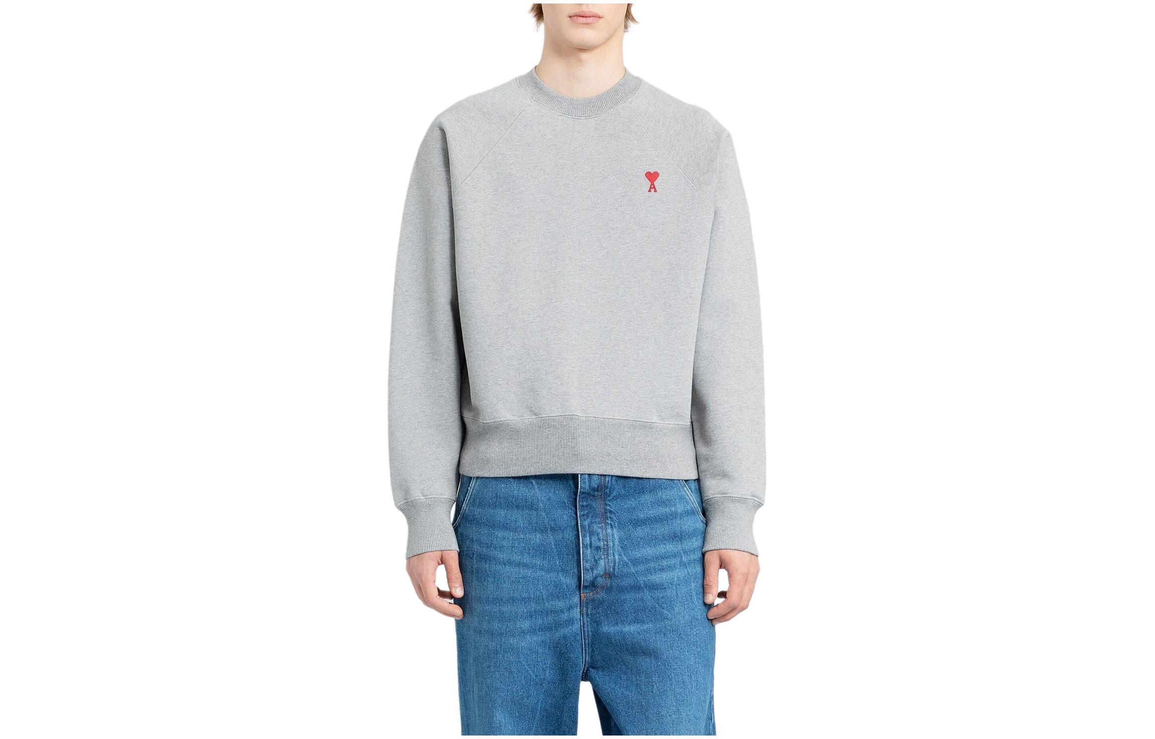 (Women) AMI Paris SS23  Grey Crewneck Logo Embroidered Long Sleeve Sweatshirt BFUSW005747-055 圖 2