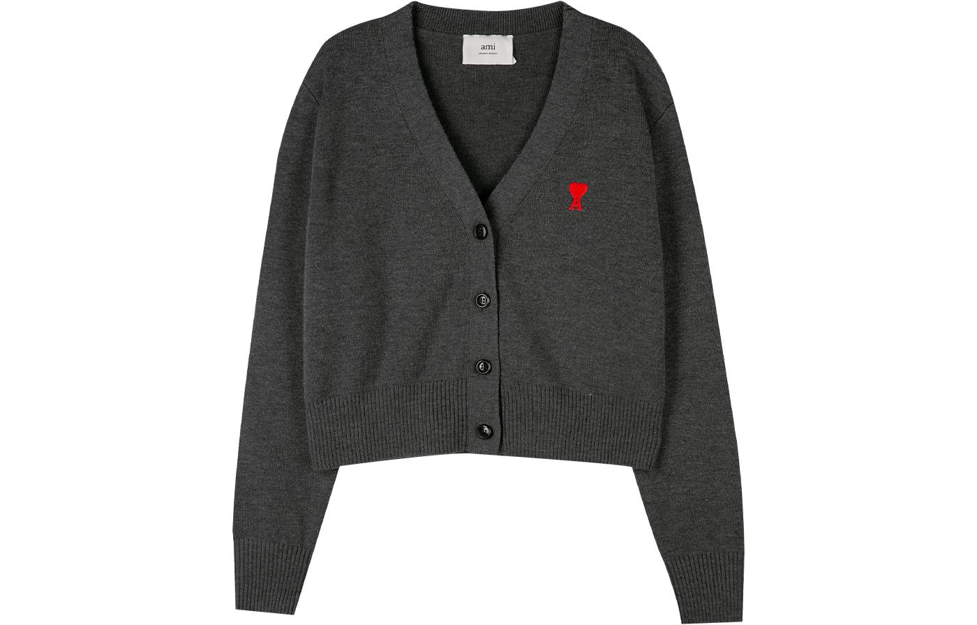 Order (W) AMI Paris SS23 灰色V領愛心針織毛衣開襟長袖外套. FKC010001-055