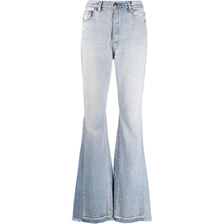 (Women) AMIRI FW21  Light Blue Solid Button Flared Denim Jeans. Y0W0149-9RD