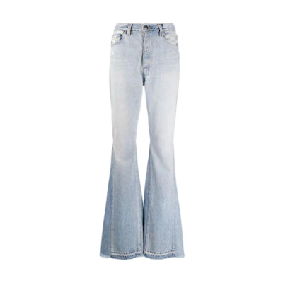(Women) AMIRI FW21 Light Blue Solid Button Flared Denim Jeans. Y0W0149-9RD