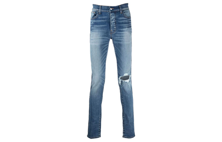 (Women) AMIRI FW21  Logo Distressed Detail Denim Jeans - Blue MDS112479-479