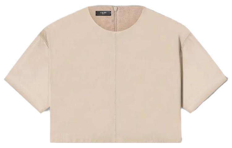 (Women) AMIRI SS23  Beige Cropped Short Sleeve T-Shirt with Back Zipper. PF22WLS002-845