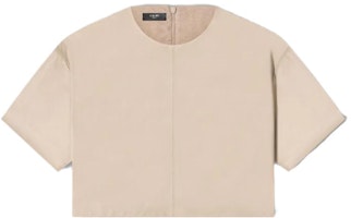 (Women) AMIRI SS23 Beige Cropped Short Sleeve T-Shirt with Back Zipper. PF22WLS002-845 (Women) AMIRI SS23 Beige Cropped Short Sleeve T-Shirt with Back Zipper. PF22WLS002-845