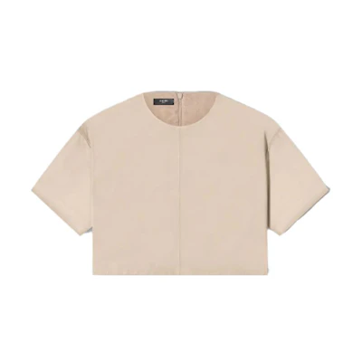 (Women) AMIRI SS23 Beige Cropped Short Sleeve T-Shirt with Back Zipper. PF22WLS002-845