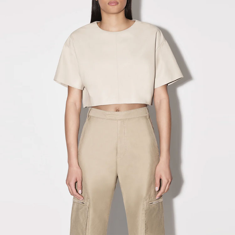 Lookbook (W) AMIRI SS23 米色短袖背后拉链短款T恤. PF22WLS002-845