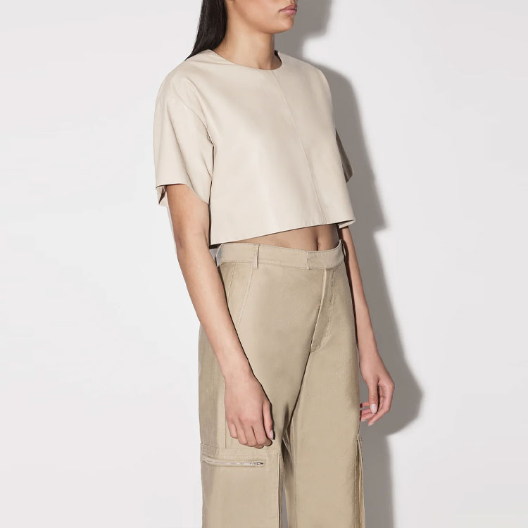 Purchase (W) AMIRI SS23 米色短袖背后拉链短款T恤. PF22WLS002-845