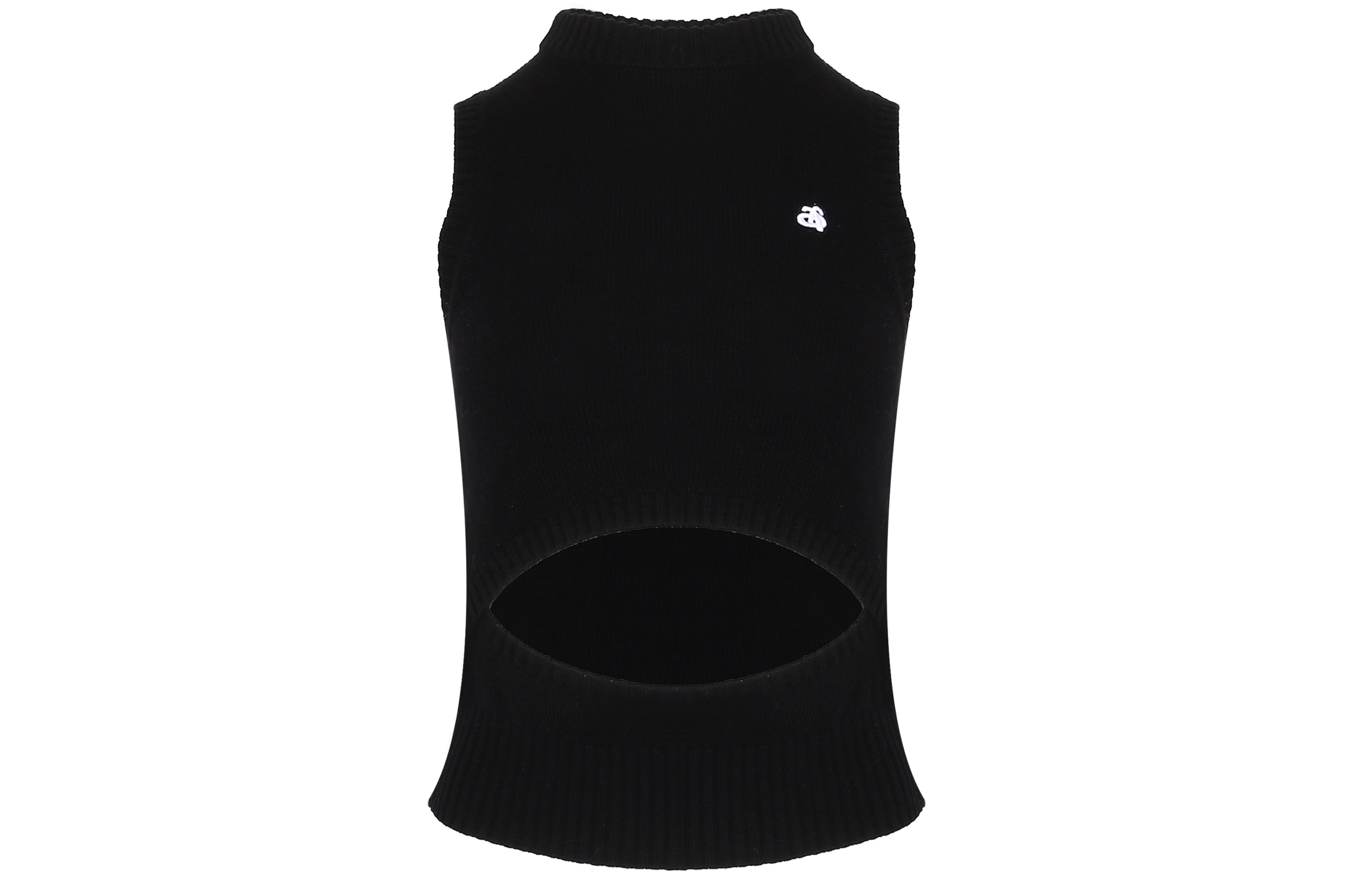 (Women) Ann Andelman Black Sleeveless Slim Fit Hollow Knit Pullover Vest CC5720236006